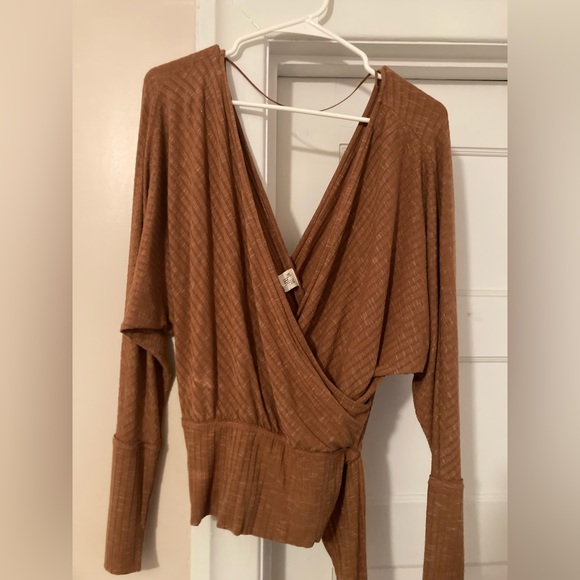 Free People East Coast Copper Long Sleeve Wrap Top - Picture 4 of 5